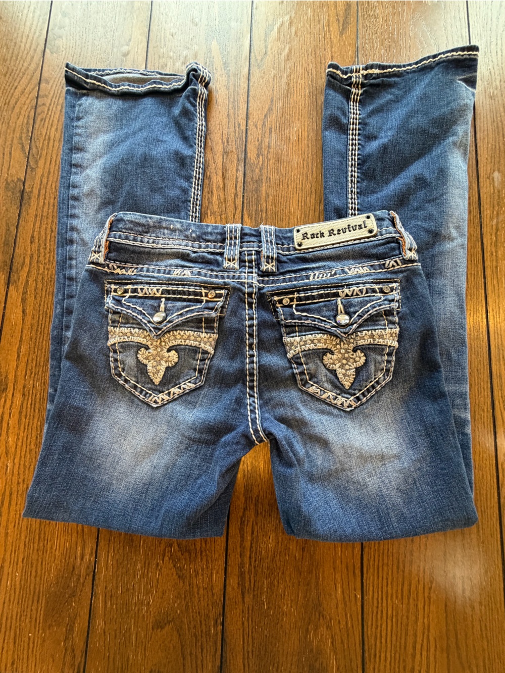 Rock Revival Dark Blue Embroidered Bootcut Jeans
